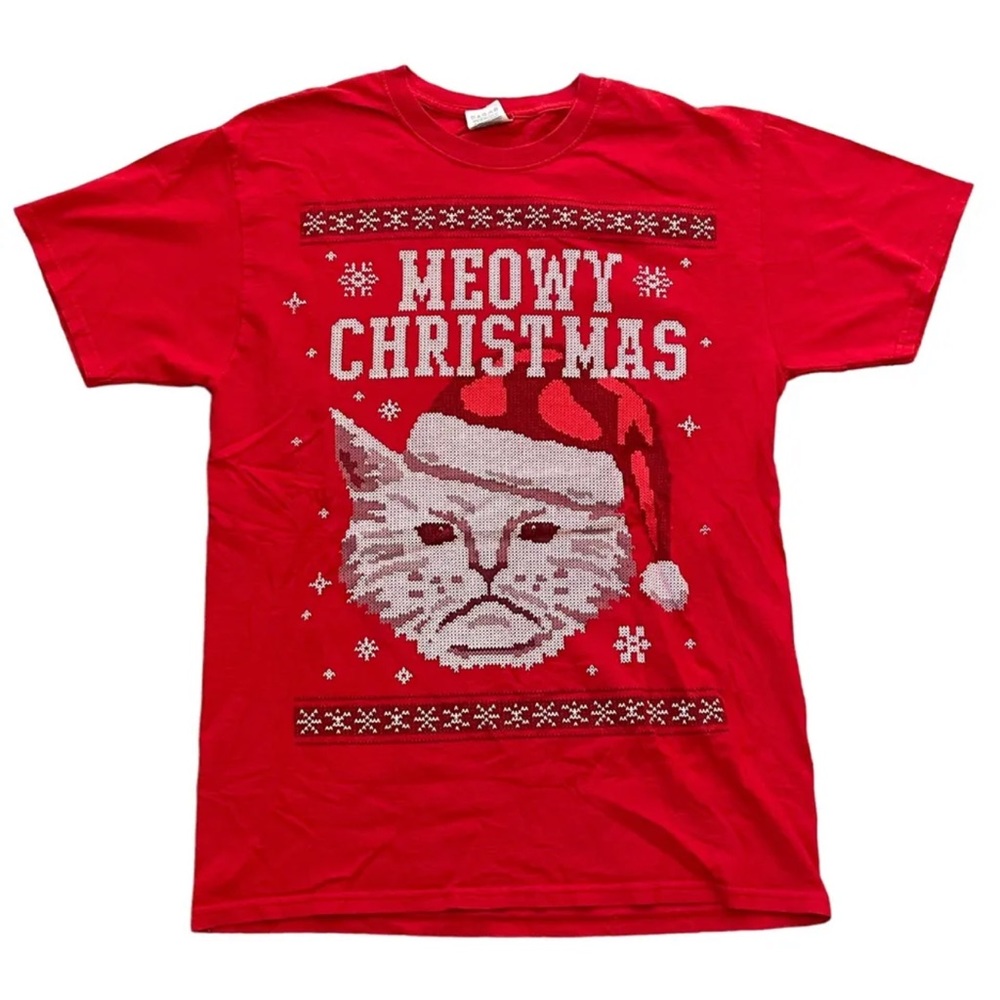 Meowy Christmas Grumpy Cat Ugly Christmas Sweater T-shirt Unisex size Medium